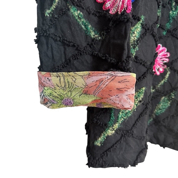Vintage Roaman's Black Jacket Vibrant Floral Embroidery Yellow Blue Pink Large - Picture 5 of 16